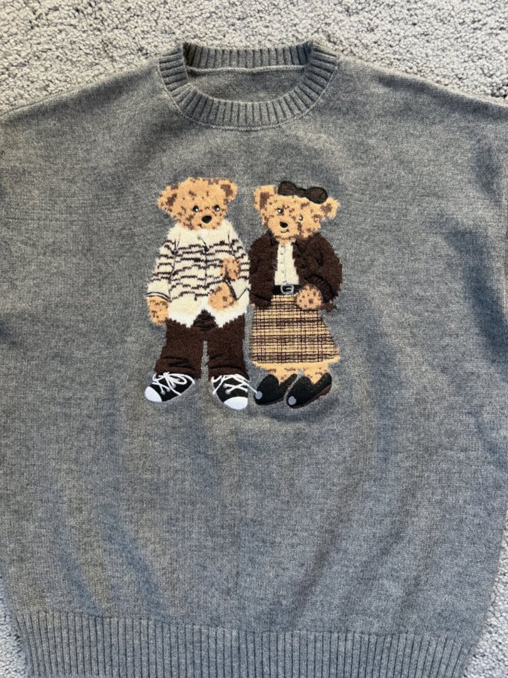 HELLO KANO Grey Teddy Bear Knit Crewneck Sweater Men's L - Unisex - Women's XL - Picture 2 of 11